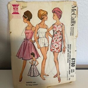 McCall's Vintage Sewing Pattern 6780 Juniors' Bathing Suit Wrap Beach Dress 14